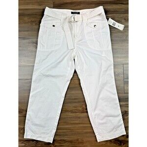 Lauren Ralph Lauren Petite Belted Crop Cargo Pants Womens White, Size 8P NWT